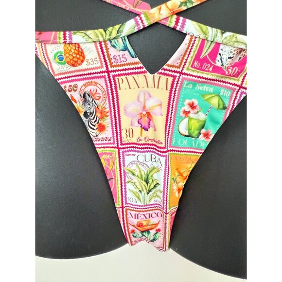 Facil BOMBON Tropical Postage Stamp Print Two-Piece Bikini Set Sz Sm - Picture 6 of 15